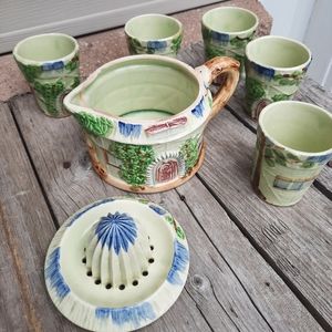 Vtg ceramic juice set pitcher country